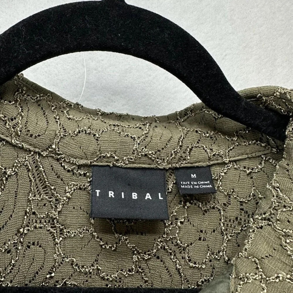 Tribal Top Womens Size M Floral Jacquard Shirt Button Front Long Sleeve Green - Picture 7 of 11